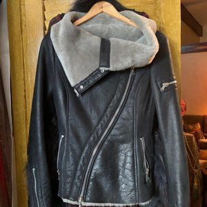 Ash black leather biker jacket XS